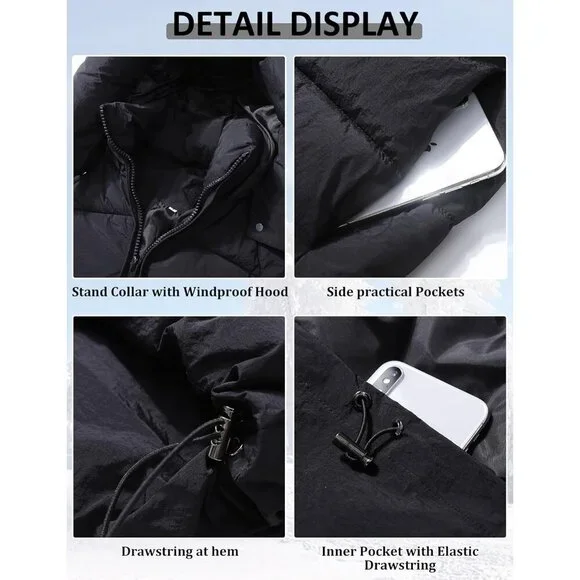 Women Puffer Hooded Jacket Coats Black Winter Warm Outerwear Fashion Style - Picture 6 of 6